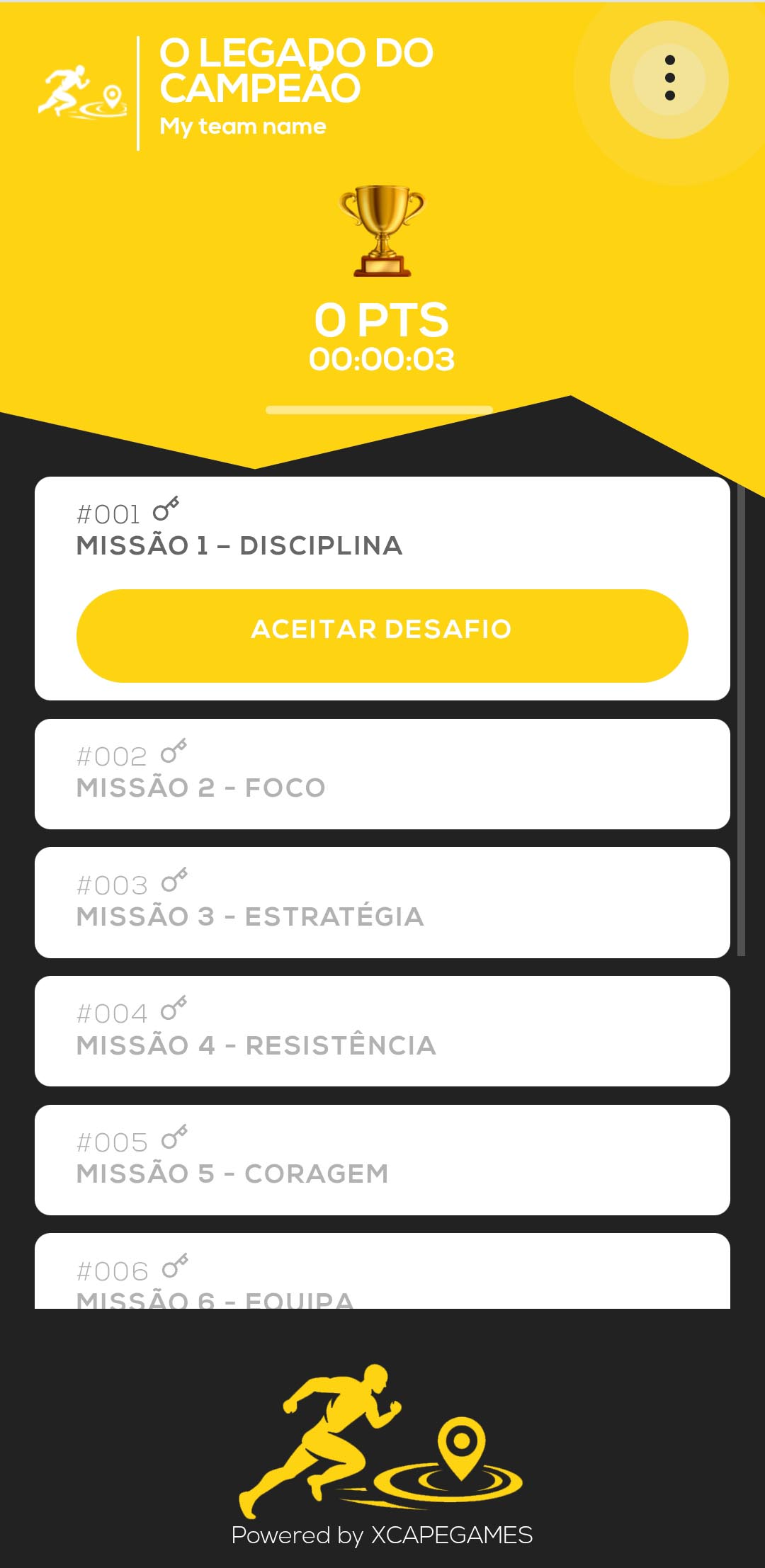 Mockup da webapp RUNMISSION - ecrã 1